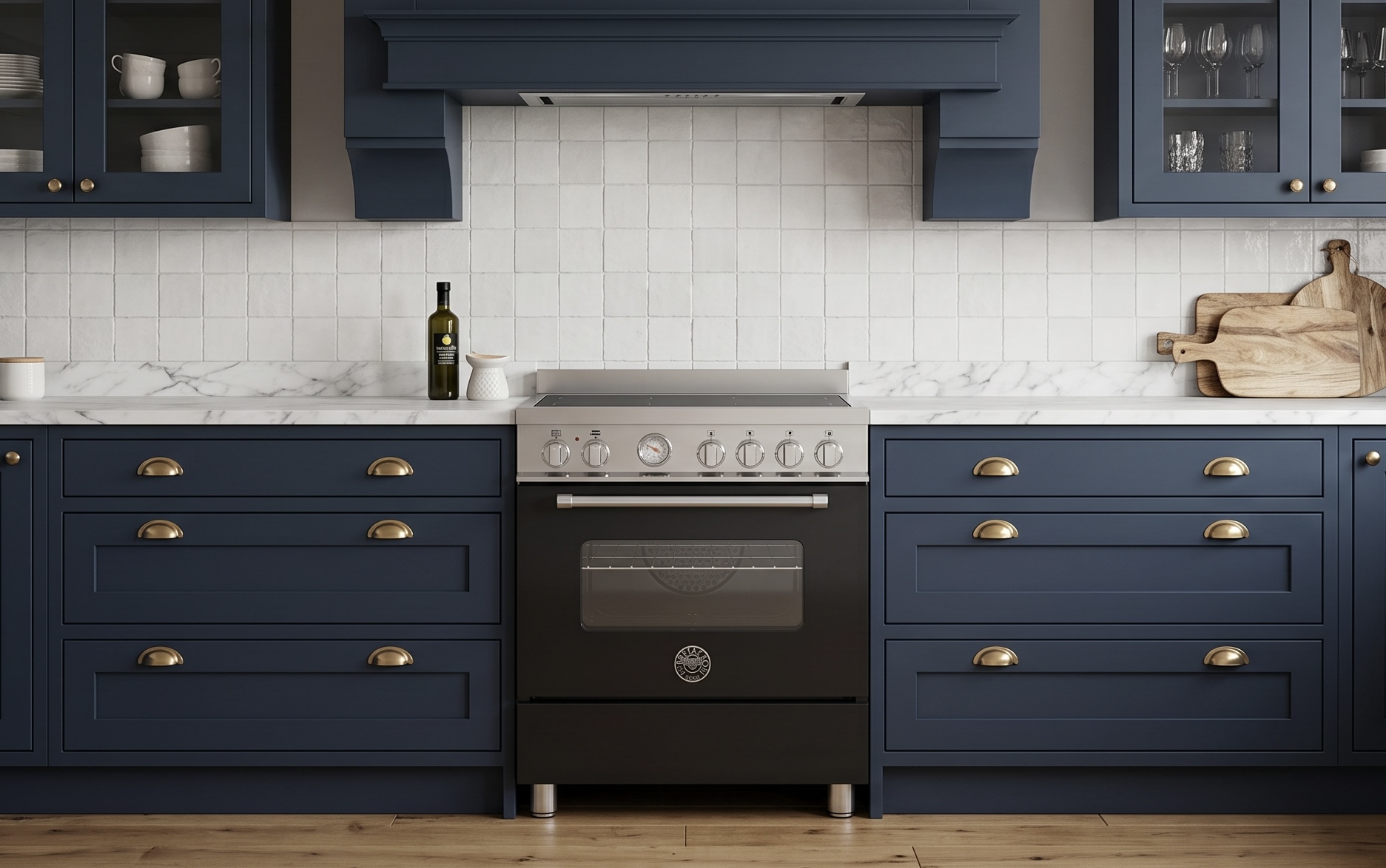 (Bertazzoni’s Master 60cm induction range cooker in Nero with a chrome trim)
