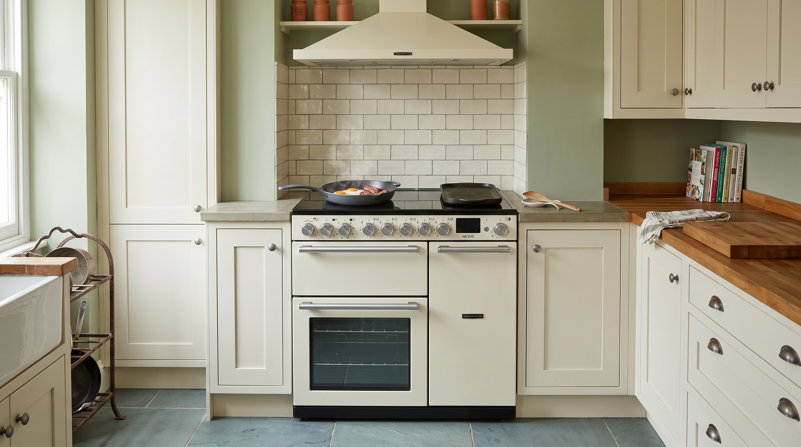 (Rangemaster’s new NEXUS 90cm induction range cooker in White with a chrome trim)