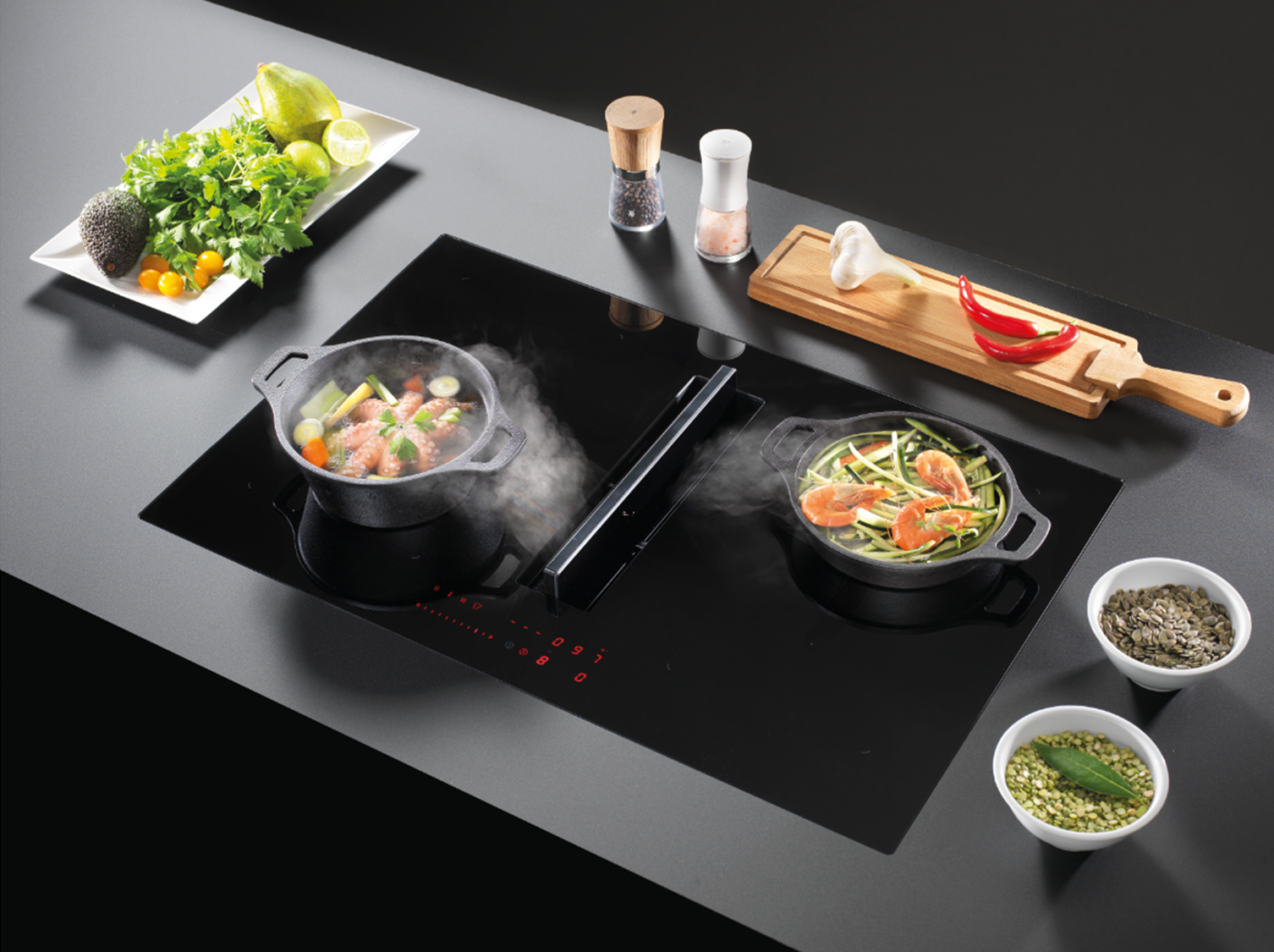 (Micro Spectre 80cm Induction Venting Hob with Black Glass)